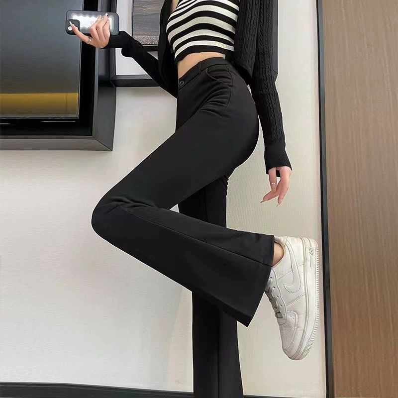 Flared high-waist trousers, women's black elastic stretch, slim casual 2023 autumn/spring