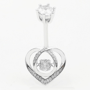 S925 silver belly button ring European and American body piercing silver jewelry smart heart-shaped zircon belly button nail cross-border factory wholesale