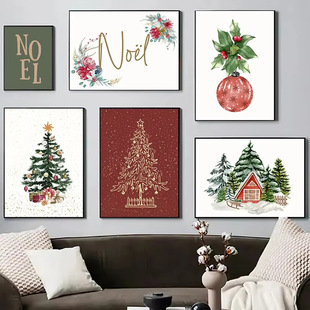 TemuAmazon platform generation hair red and green Christmas cartoon decorative painting frameless core poster living room bedroom