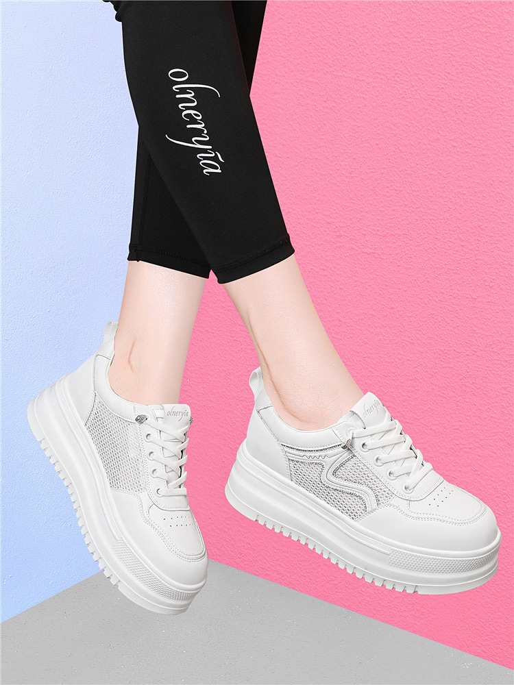 Giày sneaker nữ đế dày bánh xốp trắng phong cách mới xuân hè, đế mềm thoáng khí — 6077 Trắng, 6077 Bạch quả chi tiết 7