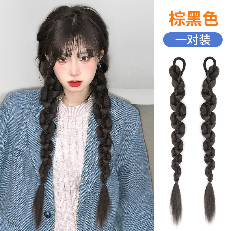 Peluca trenza Cola de Caballo mujer natural pelo artificial trenza de boxeo peluca Twist trenza larga Red Hot Girl doble cola de caballo peluca