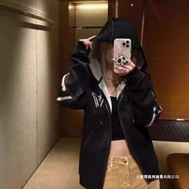 高版本家新款双色卡毛织提花连帽针织羊毛男女开衫拉链毛衣图片色