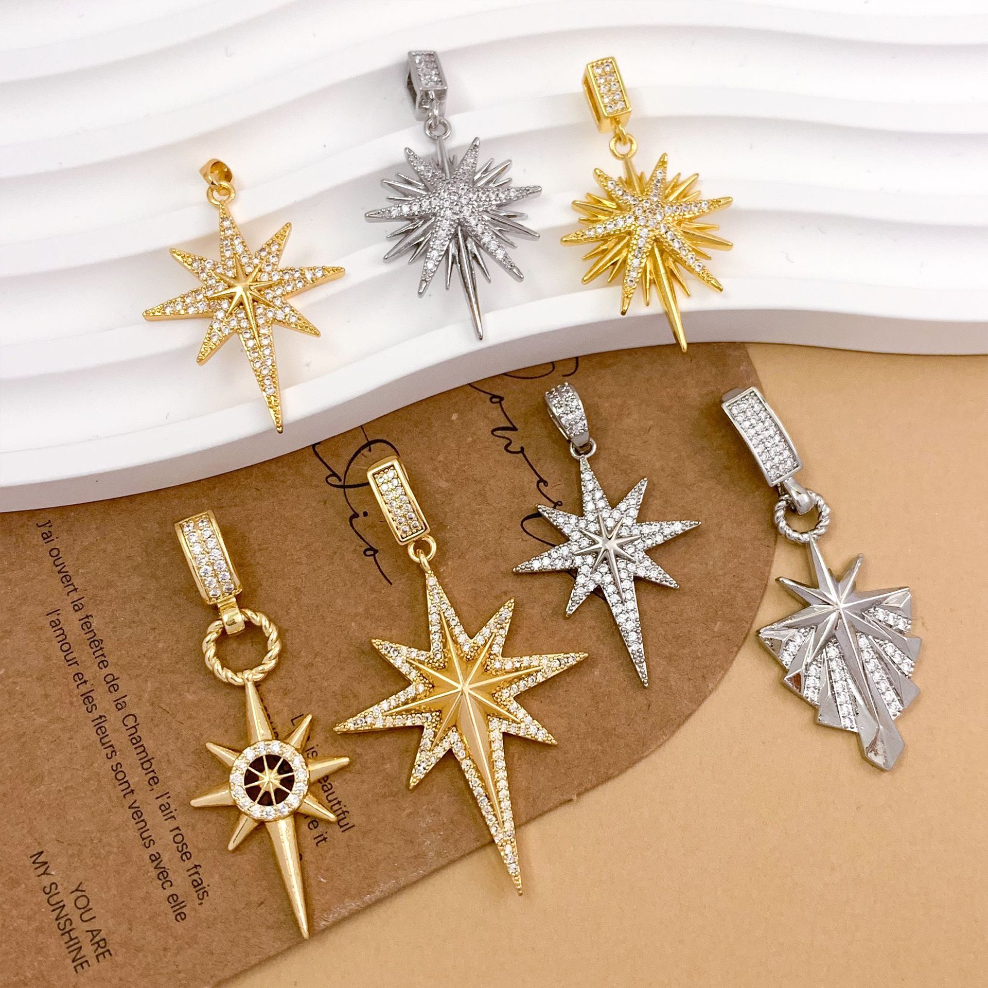 Pendant Cross-Border 2025 Popular Eight-Pointed Star DIY Accessories Copper Micro-Inlaid Zircon Accessible Luxury Niche Design Accessories for Women