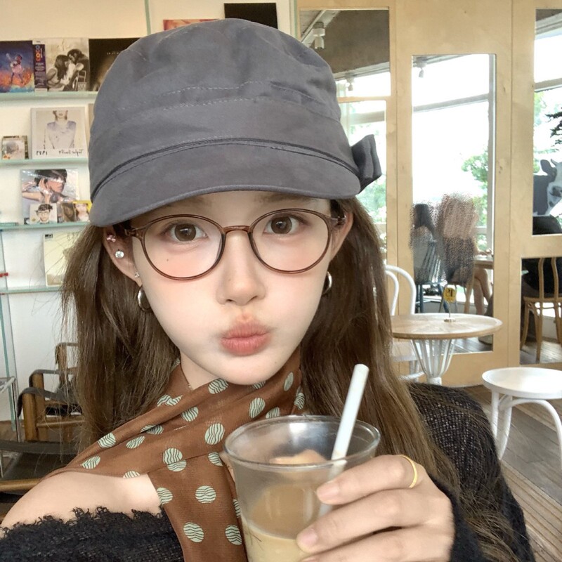韩系复古纽扣平顶帽子女2025新款休闲百搭显脸小贝雷帽遮阳马术帽|undefined