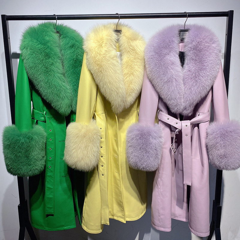 2025 Autumn and Winter Slim Genuine Leather Sheepskin Fox Fur Coat Haining Fox Fur One-Piece Women's Coat