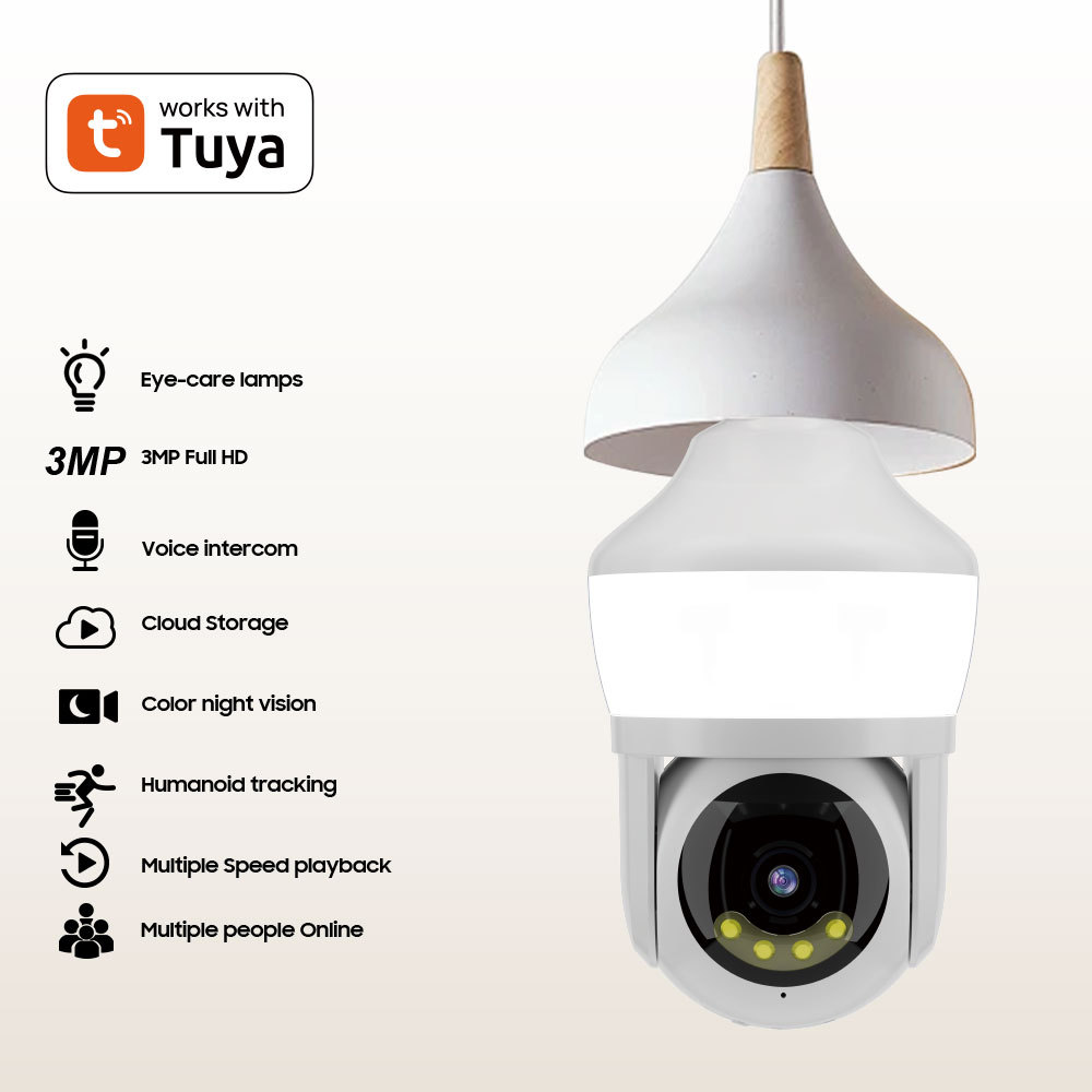Telecamera di sorveglianza Tuya con luce LED per interni, monitor HD WiFi wireless per la casa *_voghion.com