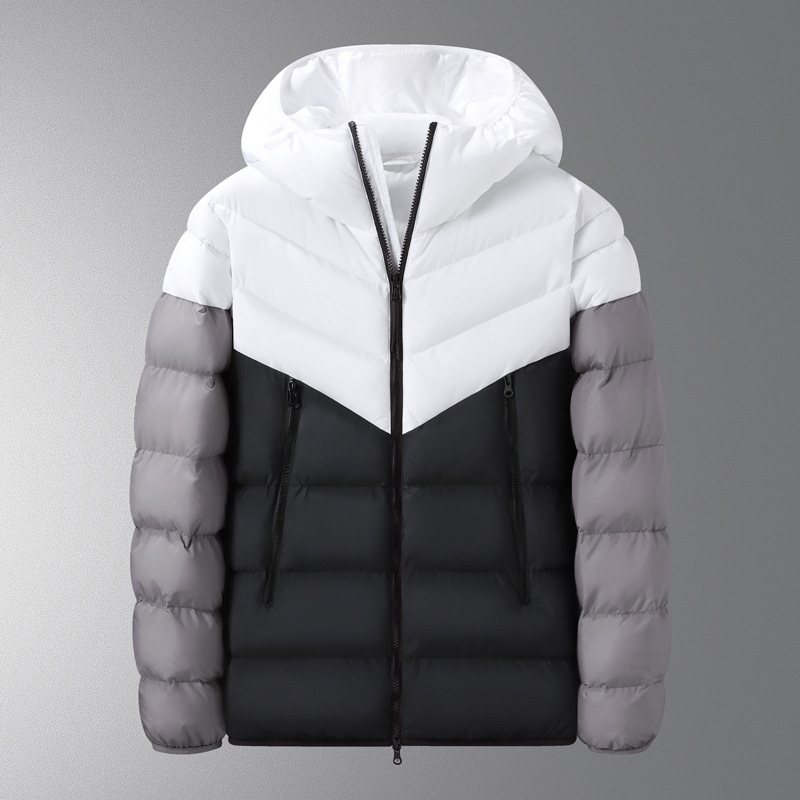 Transfronterizos otoño y invierno hombres con capuzas de pluma de algodón clásico de color contraste costillas gruesas chaqueta de algodón deportivo casual para hombres