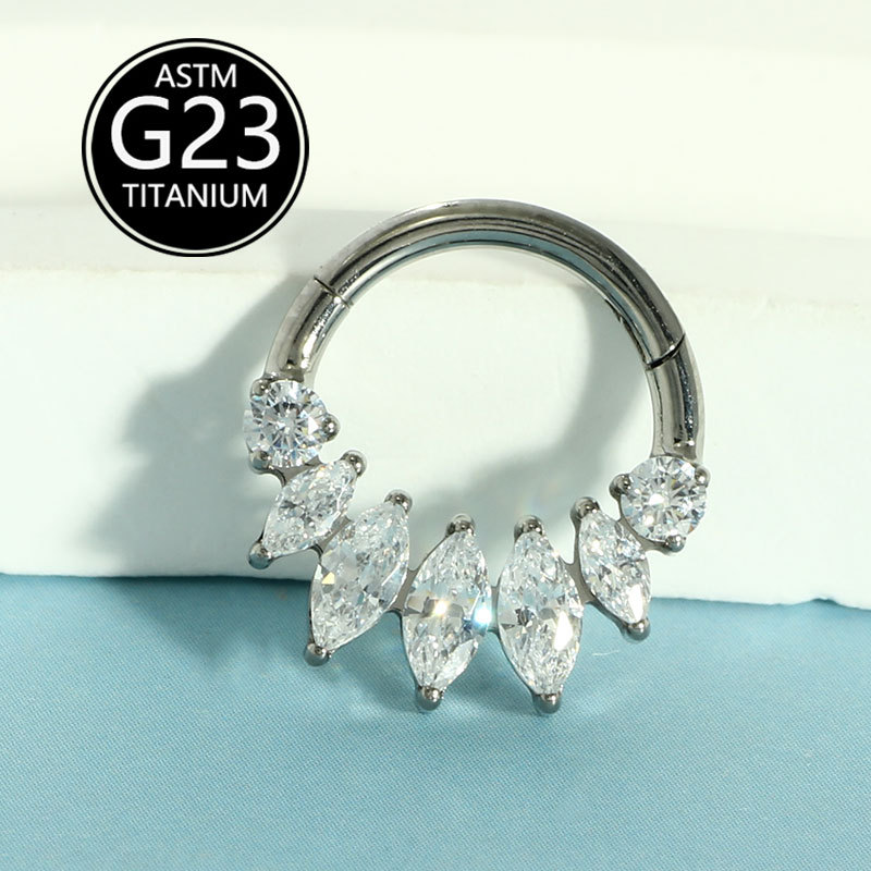 G23 Titanium Nose Ring Ear Bone Ring Zircon Inlaid Septum Ring Lip Ring Body Piercing Jewelry detail image 8