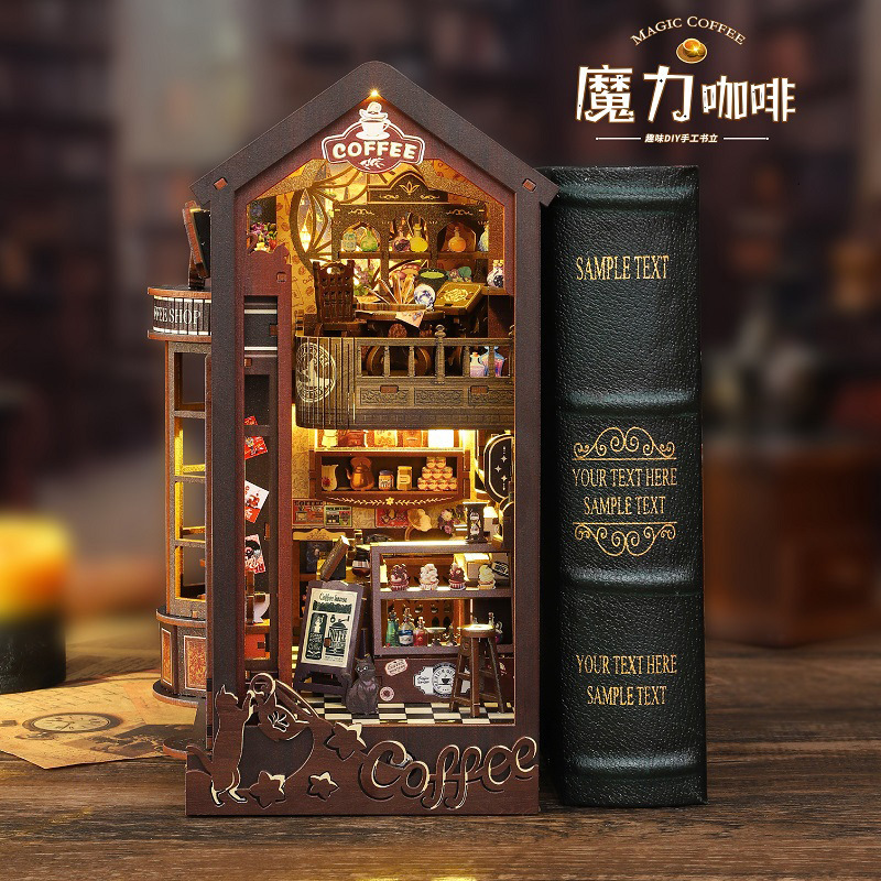 Jiate diy キャビンマジックコーヒー 3d 立体組み立てブックスタンドハウスミニチュアモデル建設おもちゃ誕生日ギフト|undefined