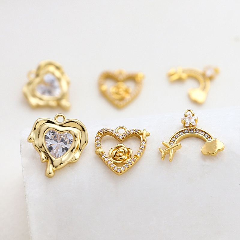 14*14mm, 15*16mm Jewelry Making Size Zircon Inlay Material 1 Piece 14*14mm 15*16mm Copper Zircon Clouds Heart Shape Rose Pendant
