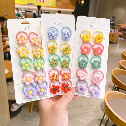 Children's Small Elastic Band Set of 10 Hair Accessories for Girls, Non-Hair Damaging, Baby and Toddler Hair Bands with Cute Beads