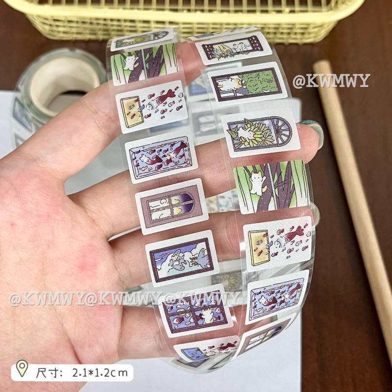 推开窗后有咪闪砂标签贴高颜值ins10图循环手账diy装饰素材标签贴|undefined