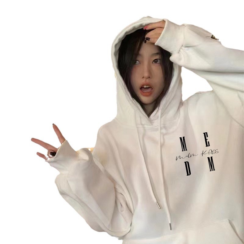 MEDM KASS 패션 브랜드 가을 후드 스웨터 남녀 미국 스트리트 커플의 느슨한 캐주얼 탑