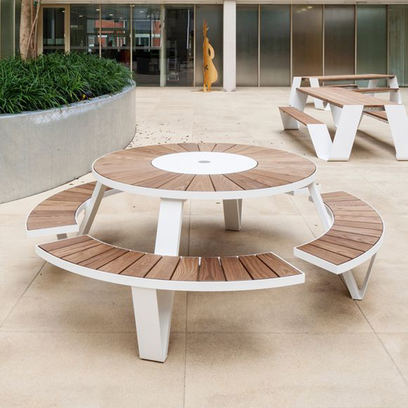 Hotel público al aire libre jardín Muebles de aleación de aluminio Silla de comedor Patio al aire libre de una sola pieza de mesa y silla combinación de cafetería titular de la tarjeta image 5