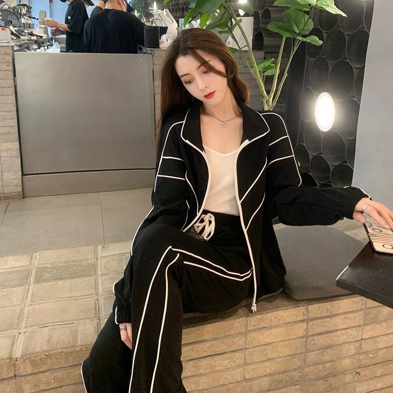 胖MM大码休闲运动套装女秋冬加绒小个子洋气减龄阔腿裤设计感时尚|undefined