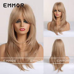 Emmor Women's European and American Wavy bangs gradient blonde medium-length curly wig with multiple color options