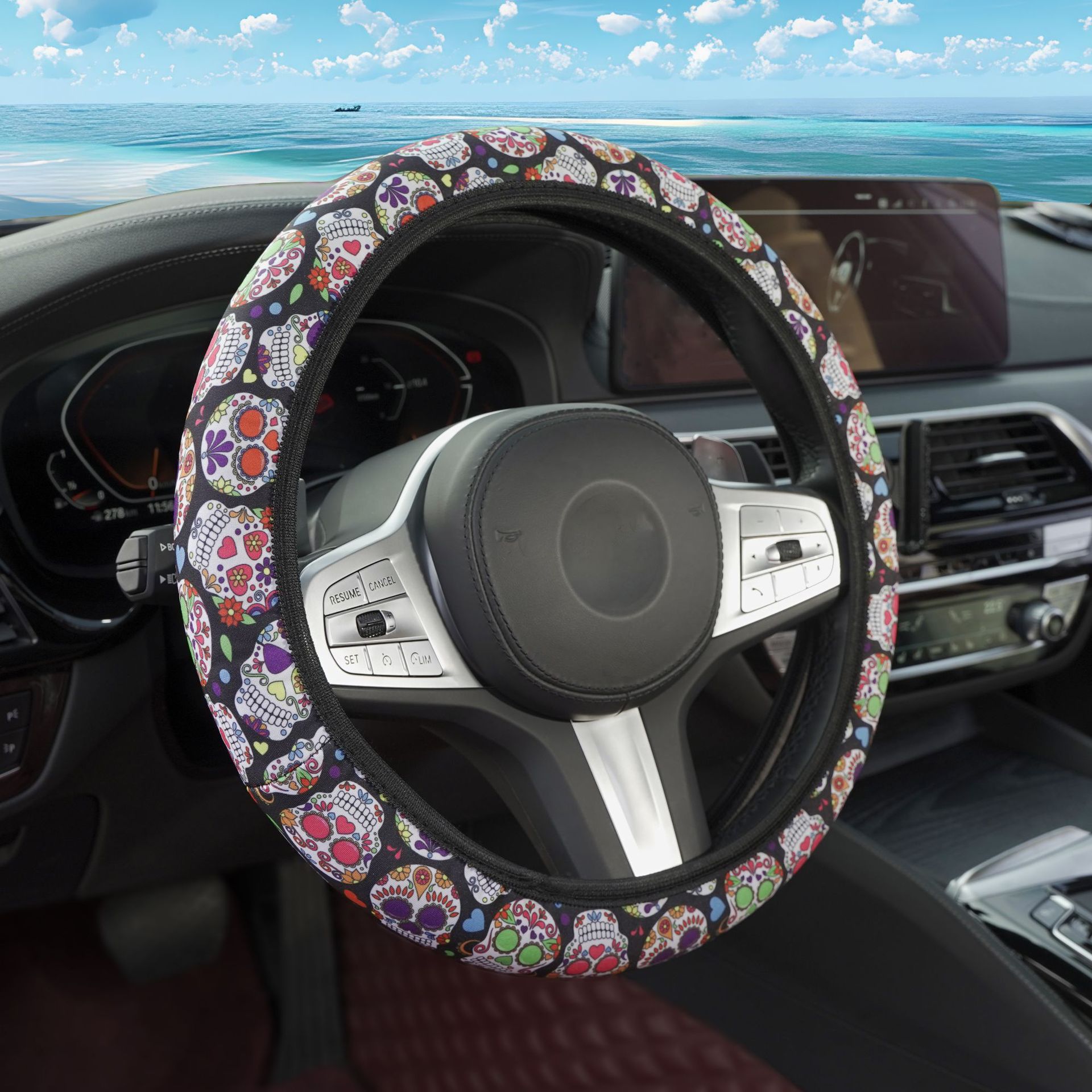 New car steering wheel cover skull printing without inner ring four seasons universal cross-border explosion car handle cover wholesale