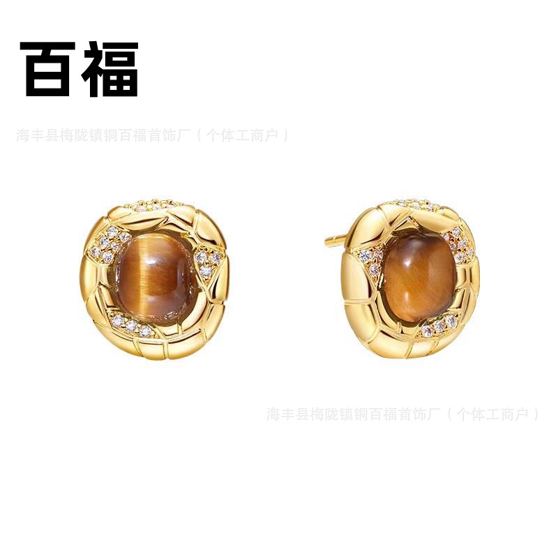 新年蛇紋耳釘原創設計耳環女輕奢高級新款耳飾2025年新款s925銀針