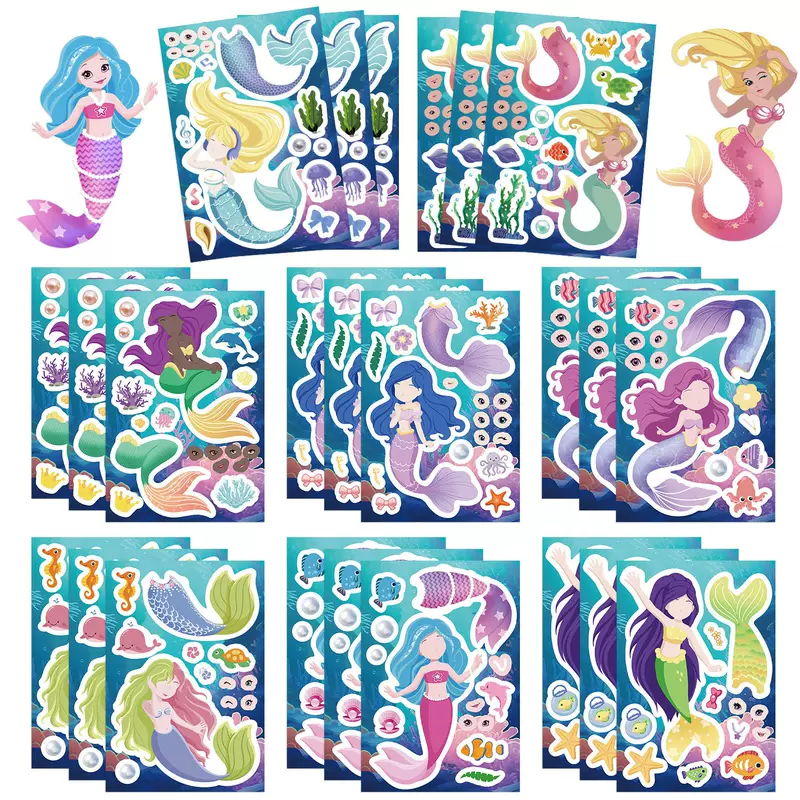 8 Cartoon Mermaid Dress-up Collage Decoration Holiday Mobile Phone Water Cup Flat Board Waterproof DIY Original Sticker