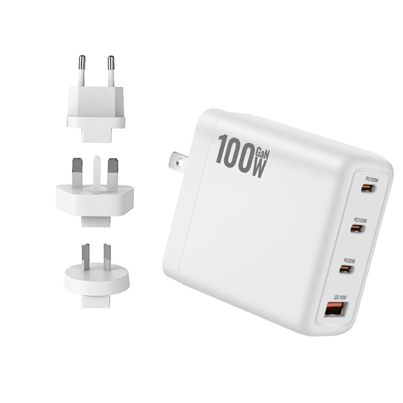 New Cross-Border 100W Gallium Nitride Charger Gan Charging Head Multi-Port C-Type Fast Charging Plug Convertible Pin