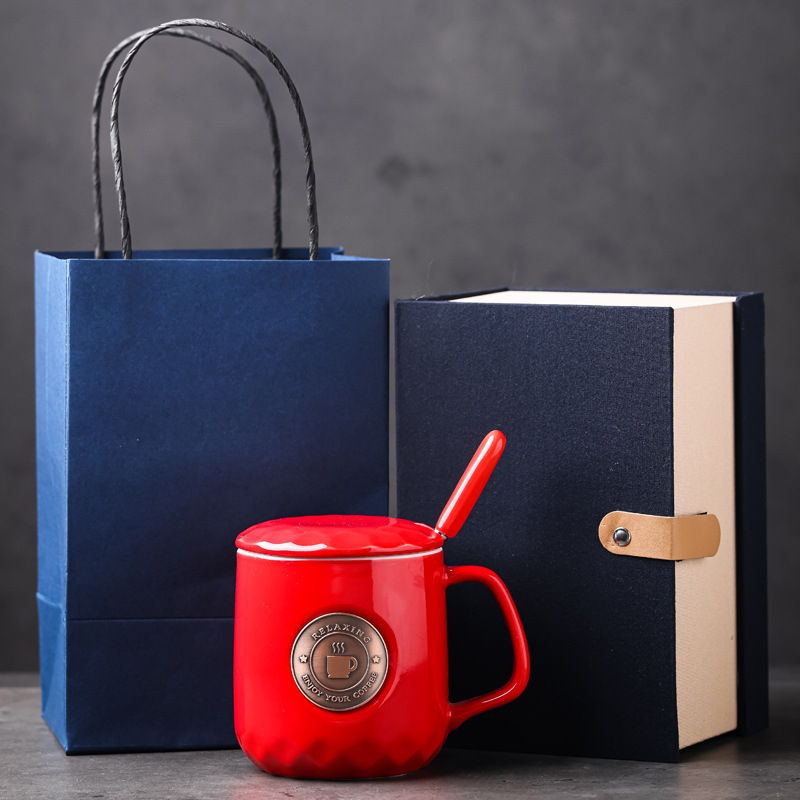 Taza de cerámica Juego de regalo de empresa Cuaderno Firma de libro Taza de bolígrafo Taza de café Regalo de mano con LOGOTIPO