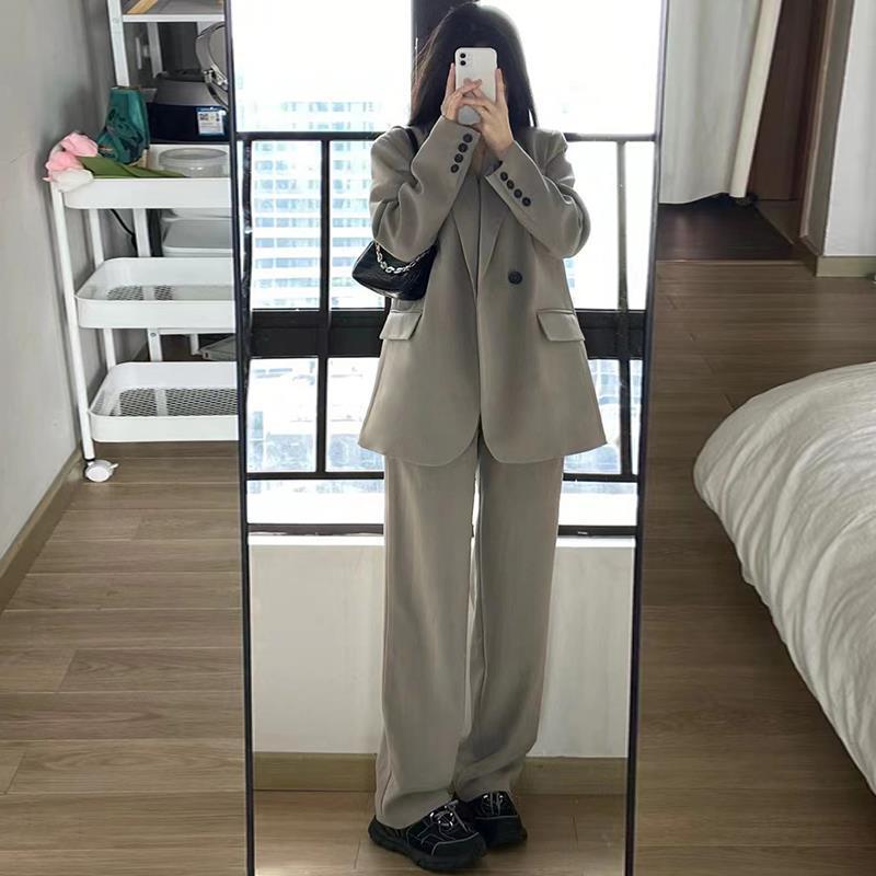灰色西装套装女高级感2025年新款小个子休闲西服外套阔腿裤两件套|undefined