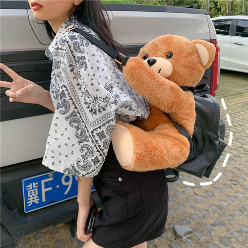 Bags  New Cute Backpack Women's Plush Motorcycle Bear Backpack Animal Doll College Style School Bag
