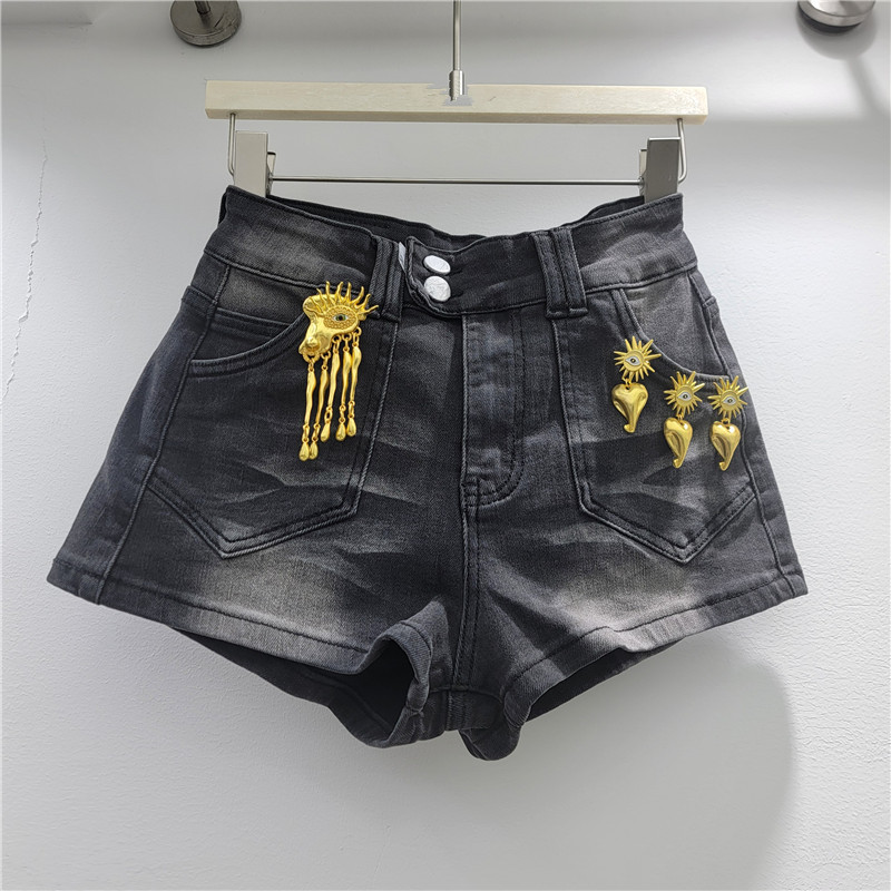 Pantalones Cortos de Mezclilla para Mujer de Cintura Baja Efecto Desgastado