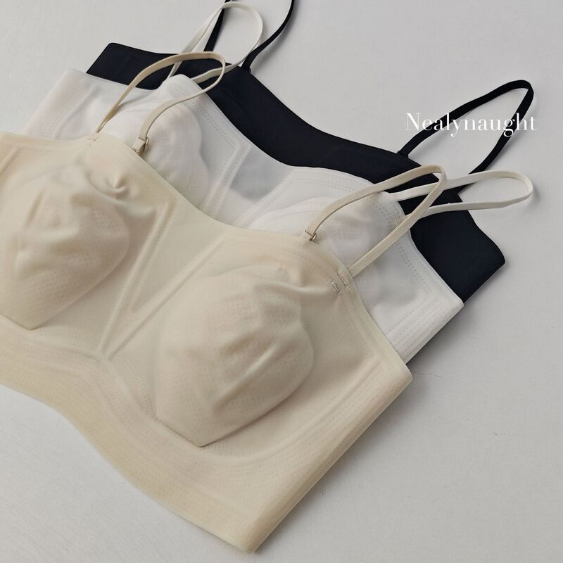 Summer New Thin Strap Ice Skin Beauty Back Camisole Breathable Fixed Rabbit Ear Thin Cup Anti-Exposure Seamless Tube Top