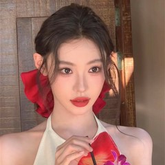 ビッグサイズの赤いサテンの大腸の髪輪の女性の超白い髪の紐2025の新型の高級感の低い馬尾のアクセサリー
