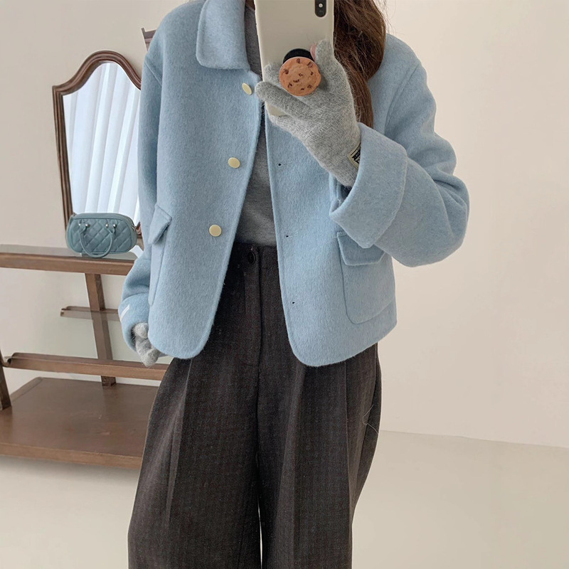 Off-Season Deals! Doll Collar Woolen Coat for Women, Short Style, Age-Reducing, Chanel-Style Double-Sided Wool Coat, Korean Version