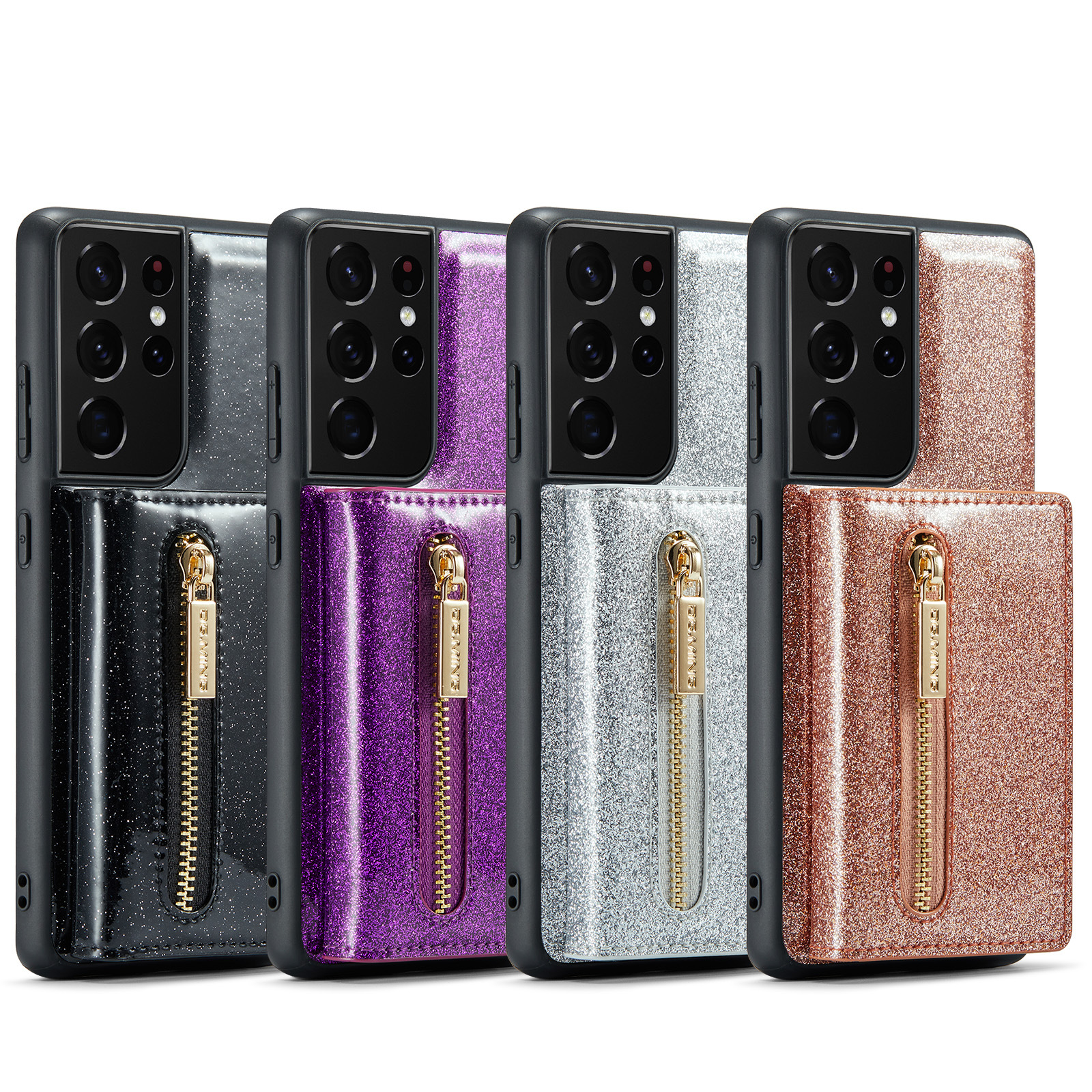 M3 per Samsung S21 Ultra 2 in 1 custodia in pelle glitterata con ventosa magnetica custodia per telefono diviso custodia protettiva portafoglio S21_voghion.com