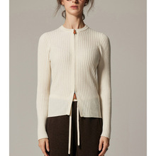 设计感双头拉链山羊绒针织开衫女2025年秋季新款圆领长袖纯色上衣