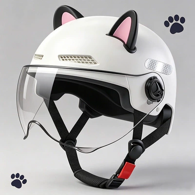 helmets, women's electric bike winter | Motosiklet kaskı (dəbilqə) - 3c-pearl-white-high-definition-transparent-short-mirror-black-ear-m101