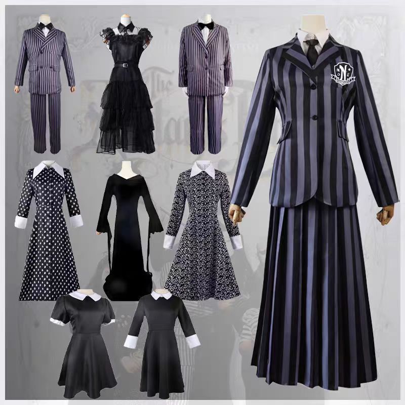 The Addams Family Cosplay Costumes from the American Tv Series Wednesday, Dresses and Outfits, Are in Large Quantities in Stock