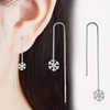 Cute matte earrings, long copper chain, Korean style, with snowflakes, wholesale