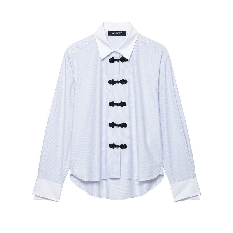 Myst&Za Women's New Summer Wear European and American Style Long-Sleeved Lapel Contrast Color Rope Button Shirt 9479010 Myst&Za Women's New Summer Wear European and American Style Long-Sleeved Lapel Contrast Color Rope Button Shirt 9479010