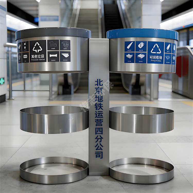 Beijing Indoor Rail Transit Subway Station Explosion-Proof 201 Stainless Steel Classified Trash Cans and Recycling Bins