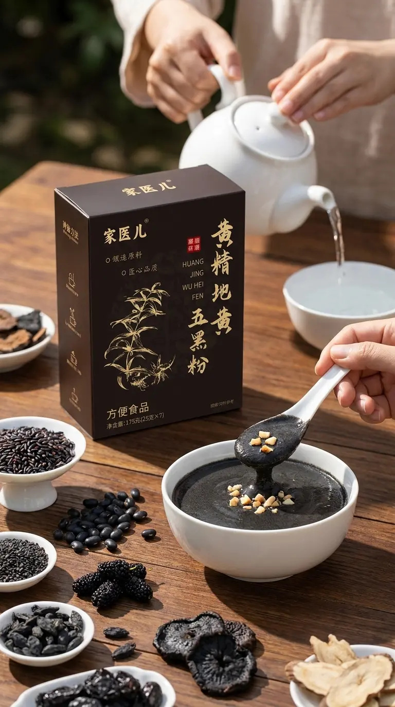 Huang Jing Wu Hei Powder 175g Box Polygonatum Five Black Blend Breakfast Meal Replacement in use