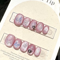 小眾原創溫變蝴蝶貓眼玻璃珠簡約優雅百搭氣質純手工光療穿戴甲