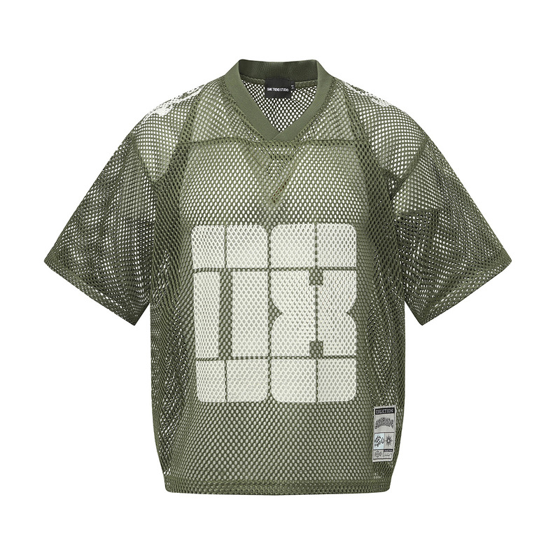 Jia Yi Ku Trendy Brand 2026 Summer Short-Sleeve American-Style Jersey Loose Hip-Hop Mesh Hollow-Out Sports T-Shirt Cover-Up