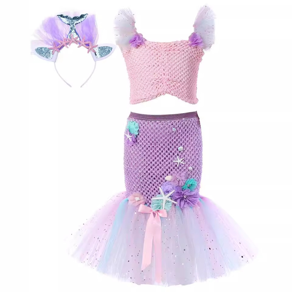 European and American Cross-Border Cos Mermaid Sequin Fishtail Skirt Suit Girls Dress Mermaid Gauze Skirt Performance Costume