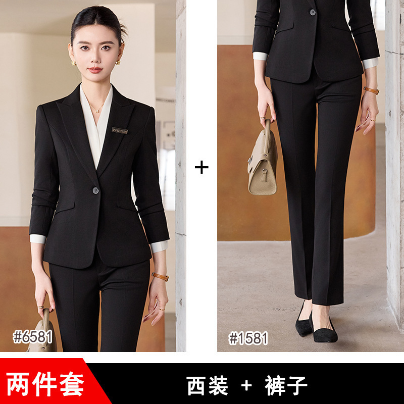 深蓝色西装套装女春秋职场商务正装酒店银行经理职业装女士西服潮|undefined