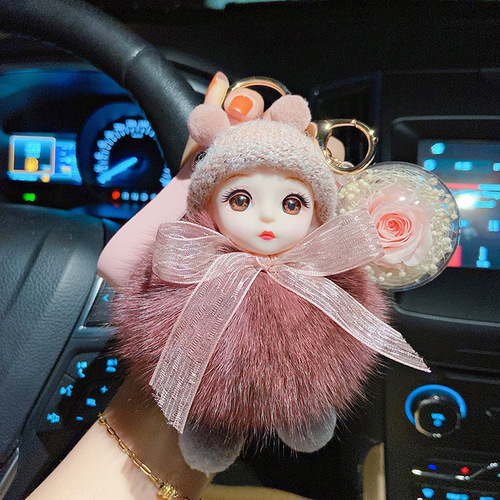 Cute fox hair soft and cute car keychain creative everlasting flower backpack ornament sister-in-law small gift personalized