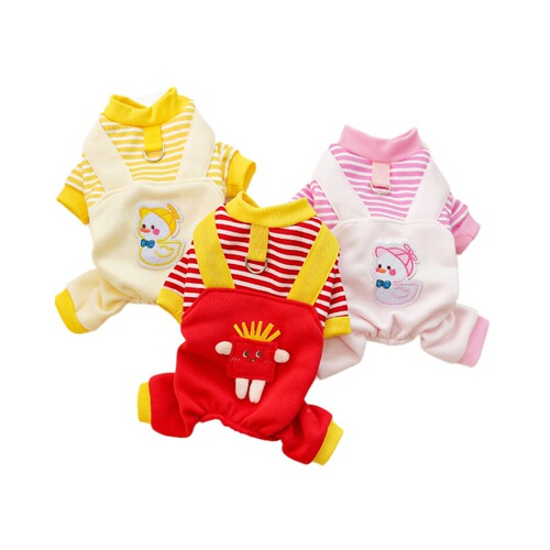 Pet dog clothes cat autumn and winter plus velvet sweatshirt supplies striped fries medium-sized dog corgi flies to pull