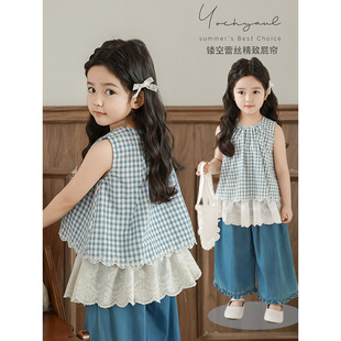 Wulibuyi Girls' Mori Style Layered Hollow Lace Curtain 2025 Summer New Kidsren's Sweet and Cute Accessories