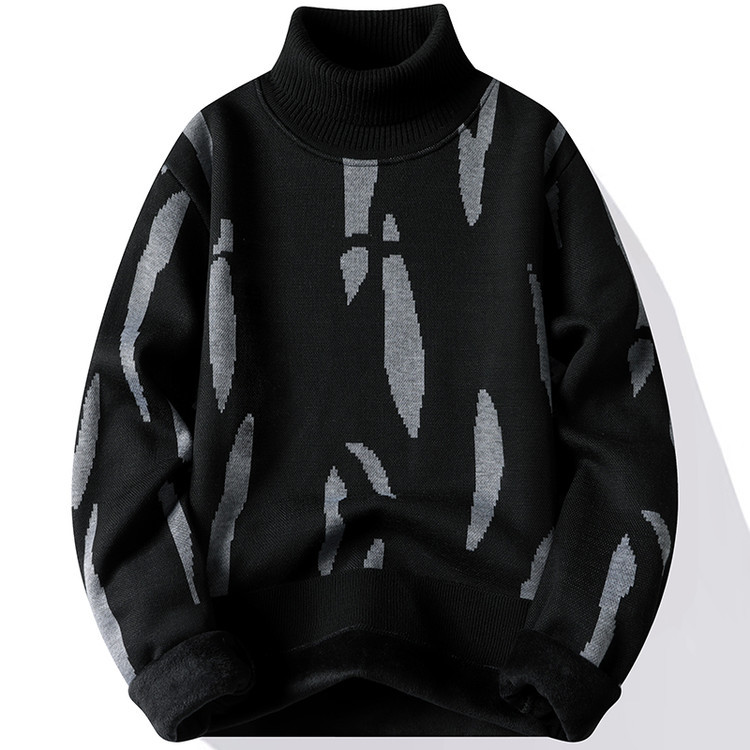 Invierno japonés de camiseta de cuello alto y grueso de camiseta de punto de impresión de hombre a rayas de punto casual camiseta de base