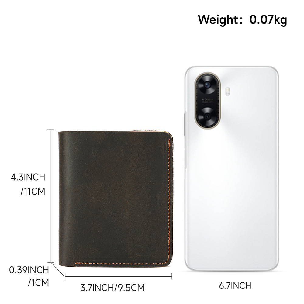Ví da ngựa điên dáng dài cầm tay phong cách retro, nhiều ngăn đựng tiền giấy và thẻ — Cà phê đen, màu nâu