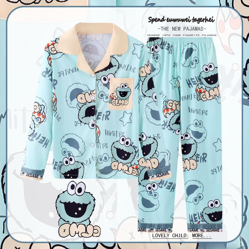 Pijamas para niños del sudeste asiático para niños de primavera y otoño para niñas de manga larga y solapa fina de dibujos animados LABUBU traje de otoño para niños grandes image 25