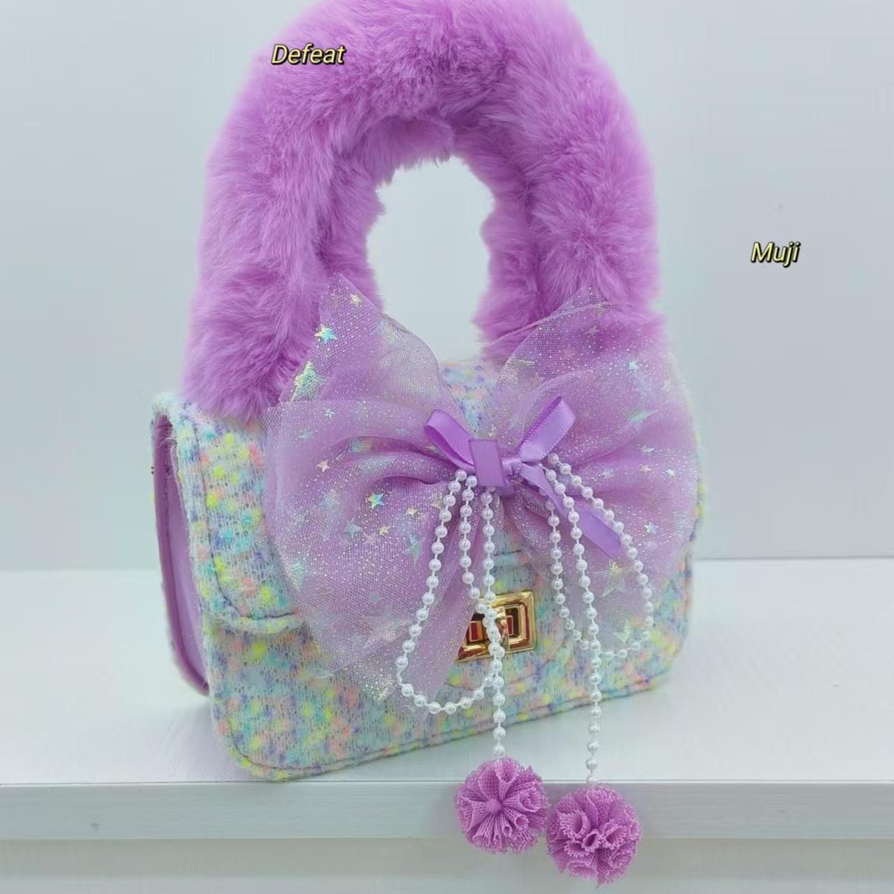 Bolso de peluche de arco bolso de perla bolso de moda bolso de hombro bolso de cinturón bolso de cambio accesorios de niña